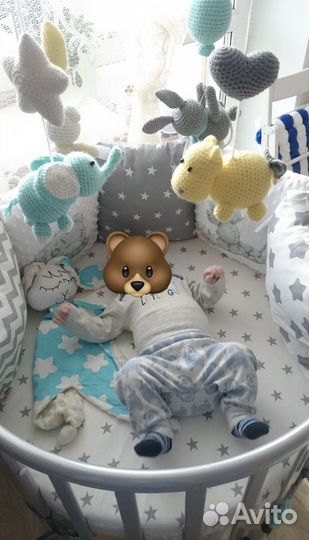 Кроватка круглая 7 в 1 с маятником серая