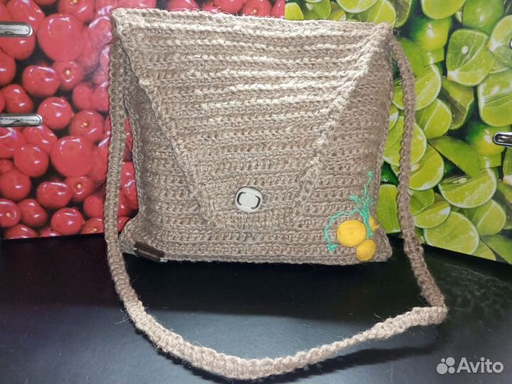Сумка вязаная из джута, на плечо