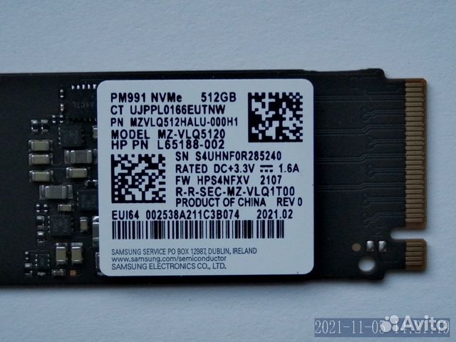 SSD M2 Samsung PM991 mzvlq512halu 512 гб