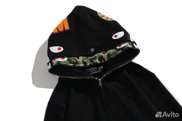 Худи Bape full zip двойной капюшон зелен