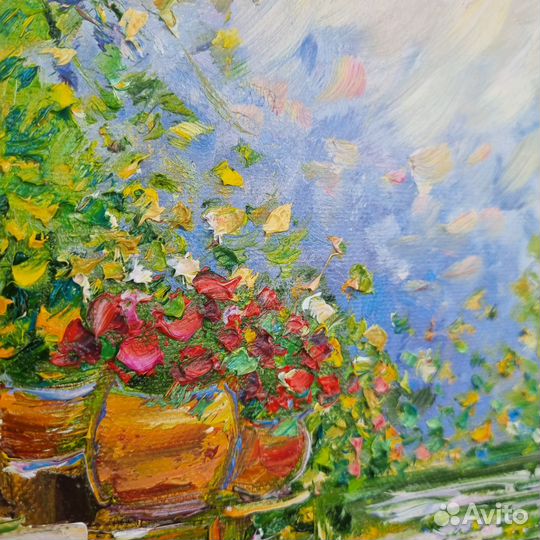 Картина Прованс маслом цветы домик глициния