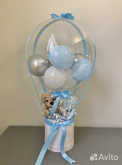 Шар баблс с цветами в шляпной коробке