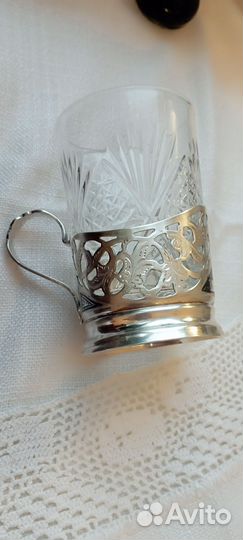Подстаканник серебряный с хрустальным стаканом