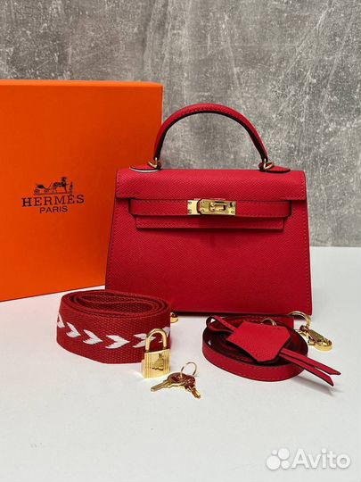 Сумка женская hermes красная люкс кожа