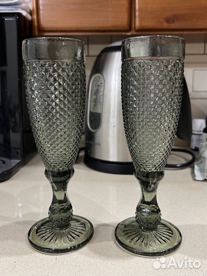 Бокалы для шампанского зеленые серые 2 шт