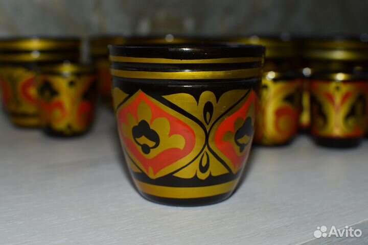 Хохлома СССР. Набор стаканов и рюмок