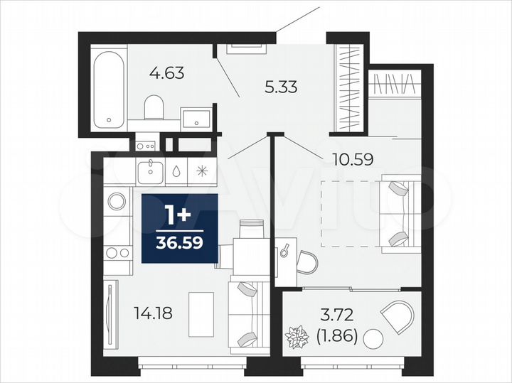 1-к. квартира, 36,6 м², 9/21 эт.