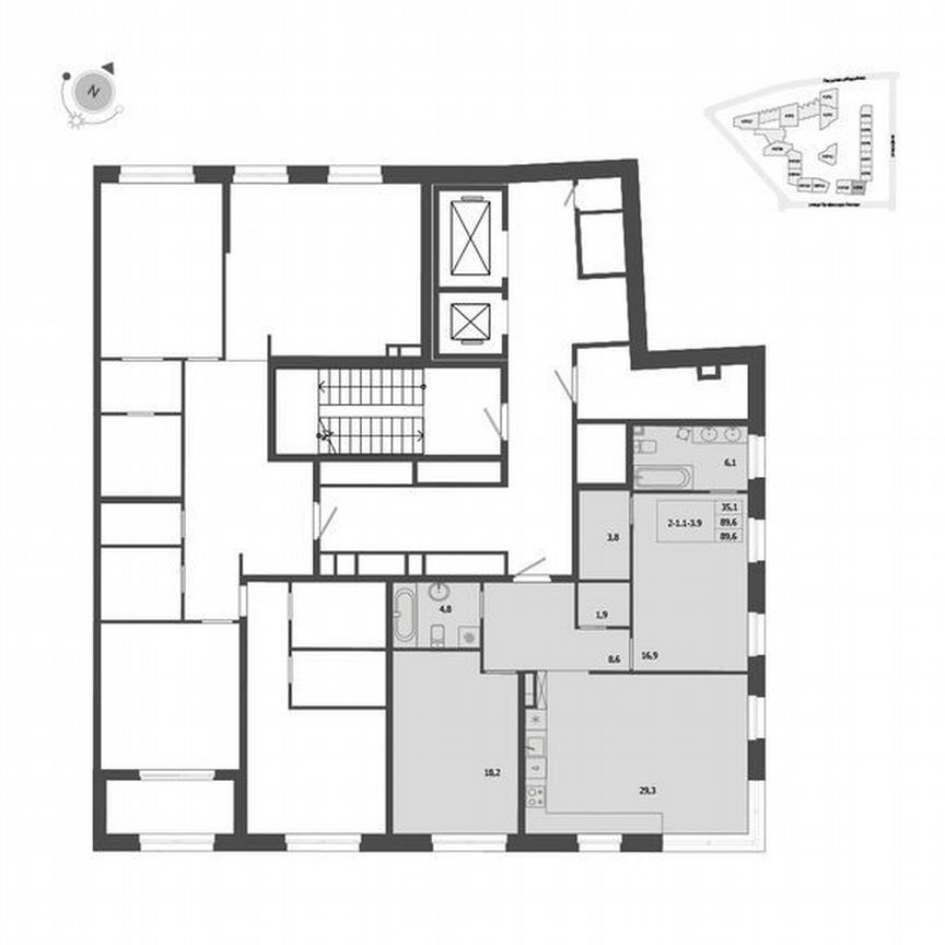 2-к. квартира, 89,6 м², 3/9 эт.