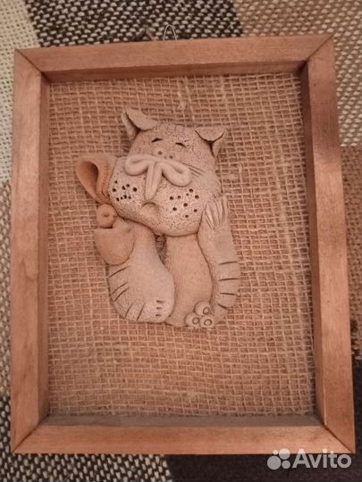 Панно из глины Котик 2001 г