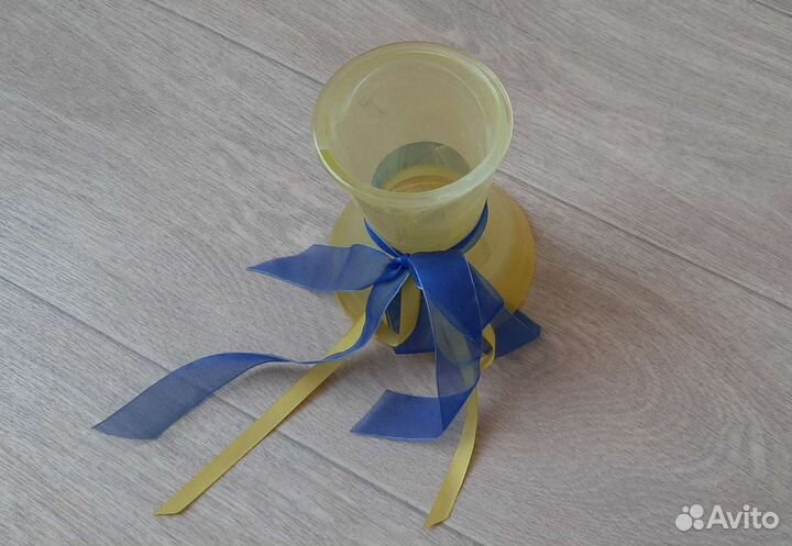 Ваза-подсвечник жёлтая стекло, бу