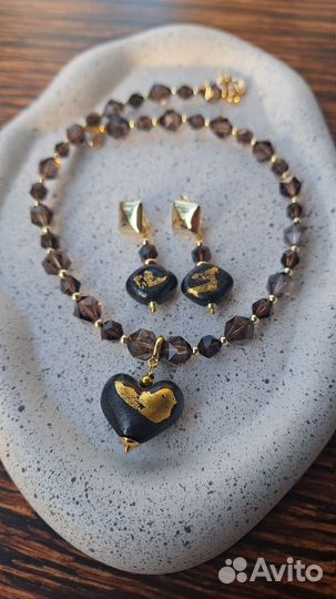 Колье с дымчатым кварцем и подвеской