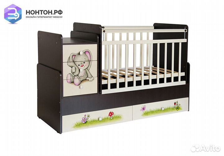 Кровать детская Фея 1100 принт Зайчонок / венге