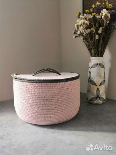 Интерьерная корзина из хлопка с плоской крышкой