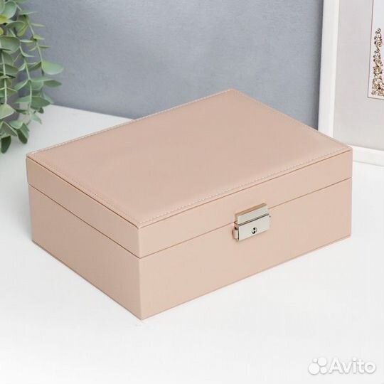 Шкатулка кожзам для украшений 'Кремовая матовая' 9