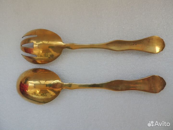 Вилка ложка для салата латунь бронза