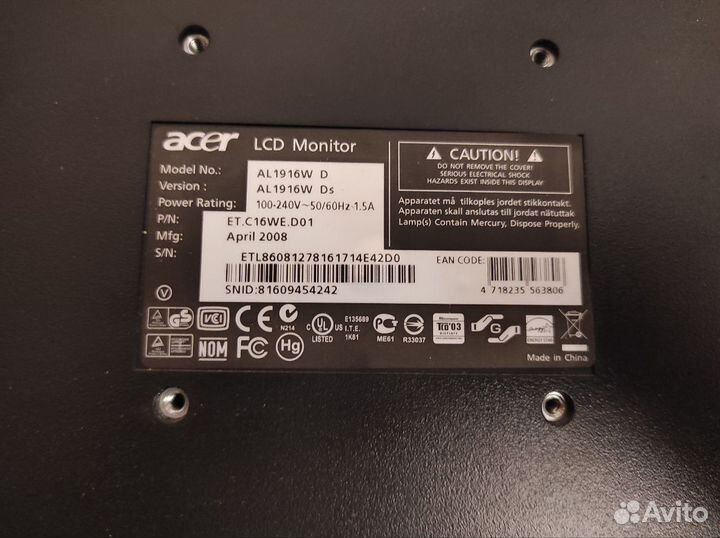 Монитор Acer AL 1916W D