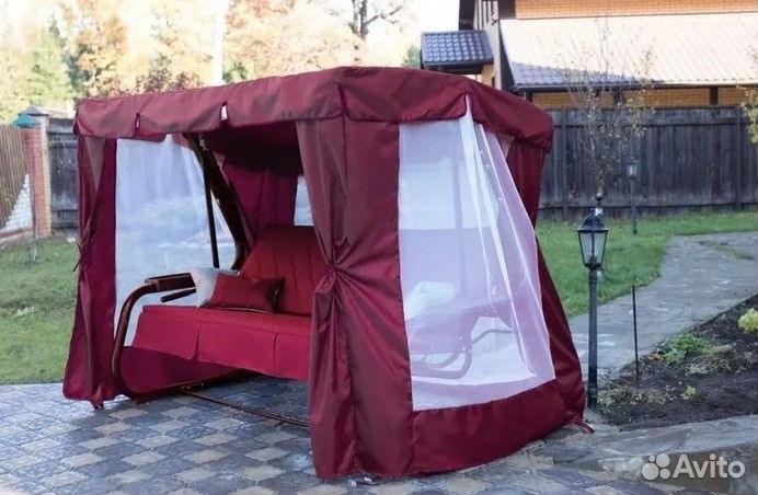 Тент-шатер с сеткой для качелей Люкс 2 бордовый