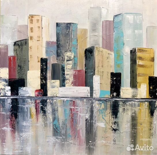 Интерьерная картина абстракция «Город» 60х60 см