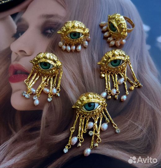 Серьги, кольца, брошь в форме глаз