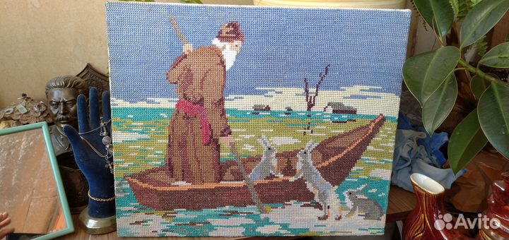 Зеркало,вышитая картина времен СССР