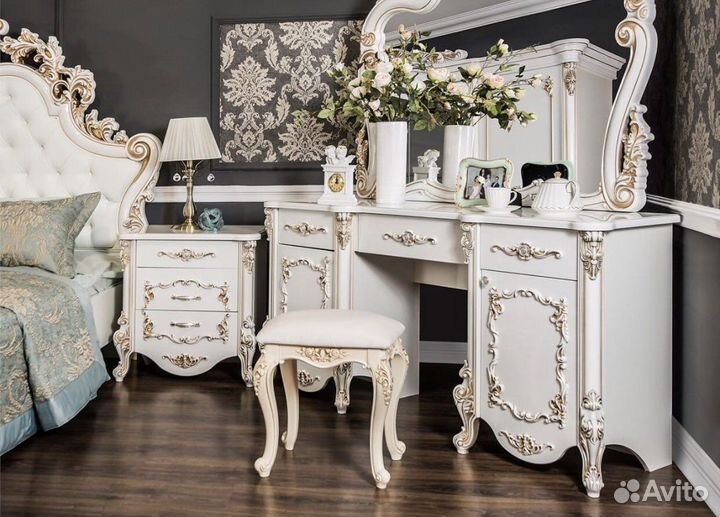 Туалетный столик Классика Барокко белый/золото