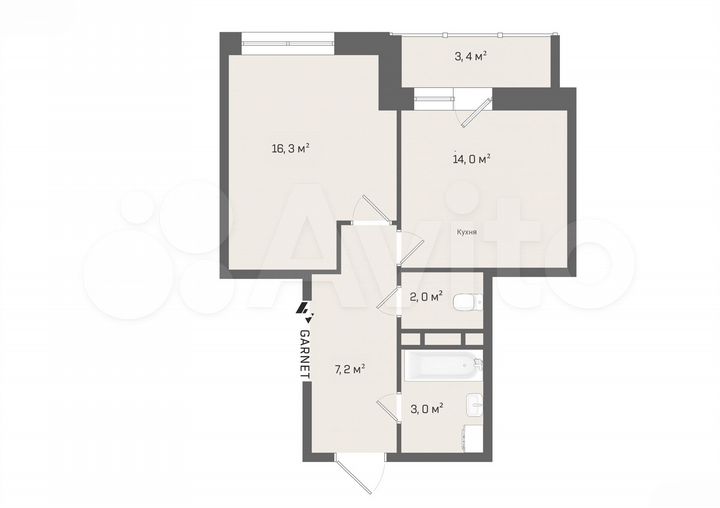 1-к. квартира, 44,6 м², 2/16 эт.