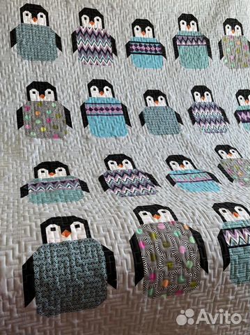 Детское одеяло новое лоскутное стеганое пингвины