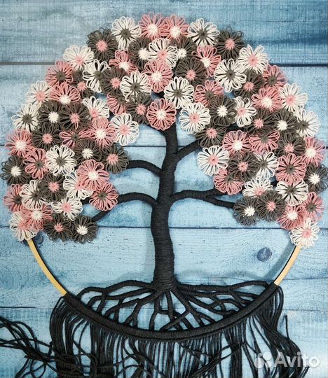 Макраме, декор, ловец снов, панно, дерево, сова