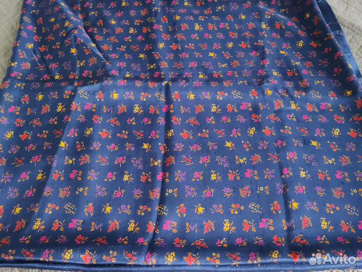 Ткань отрез Натуральный дикий шёлк Чесуча синий