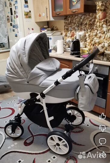 Коляска 2 в 1 indigo эко кожа + люлька для а/м