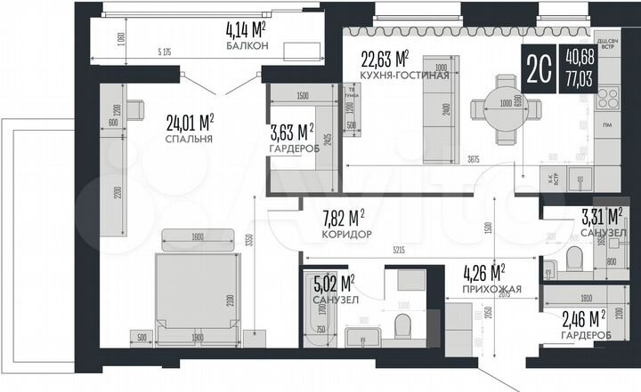 3-к. квартира, 77,1 м², 3/15 эт.