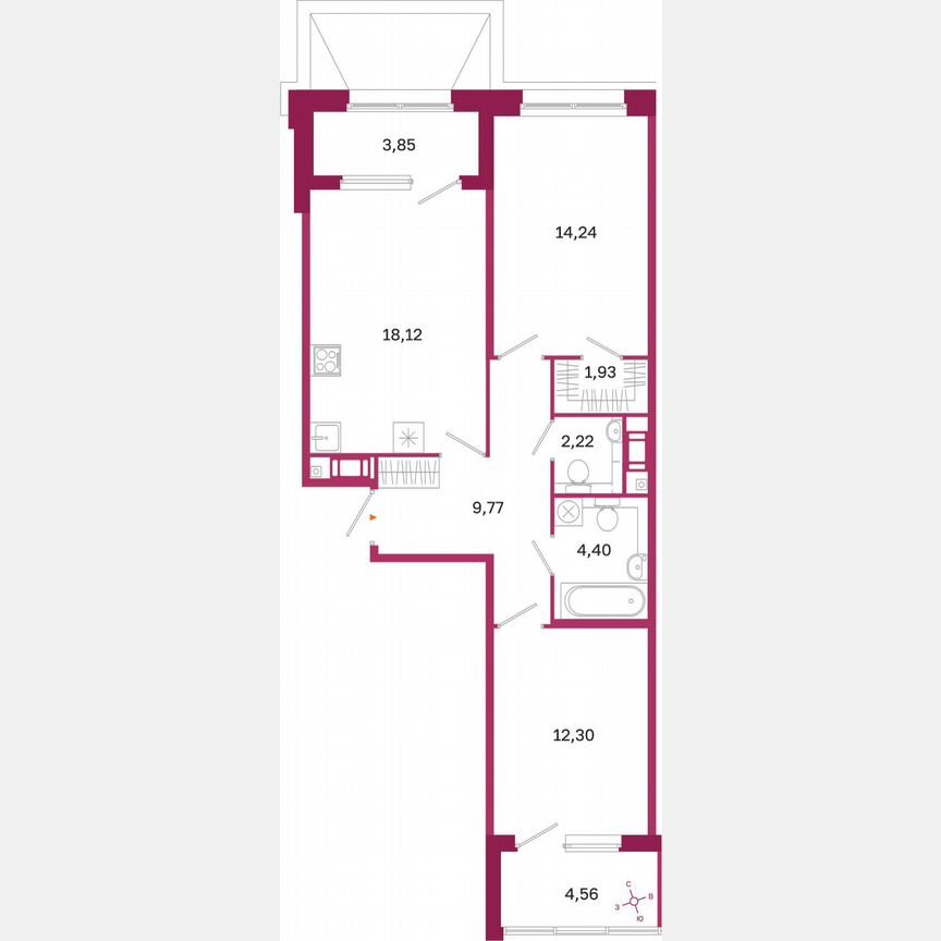 2-к. квартира, 67,2 м², 8/10 эт.