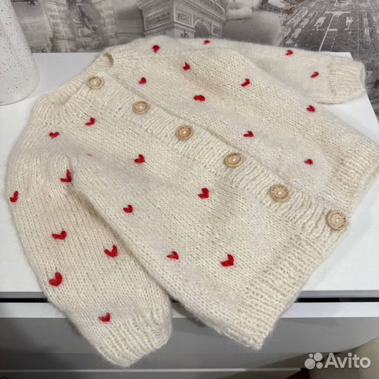 Кардиган с сердечками ручной работы, 92