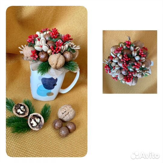 Букет из орехов, композиция в кружке