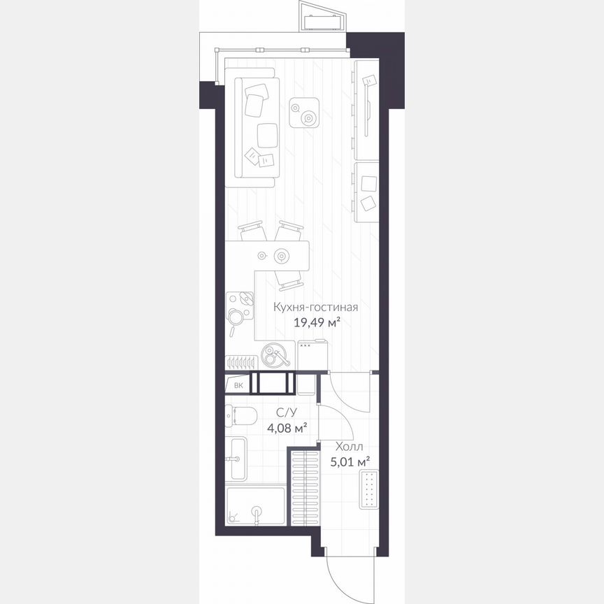 Квартира-студия, 28,6 м², 3/11 эт.