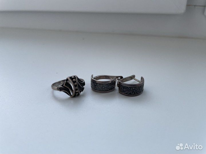 Серьги серебро 925 СССР со звездой + кольцо