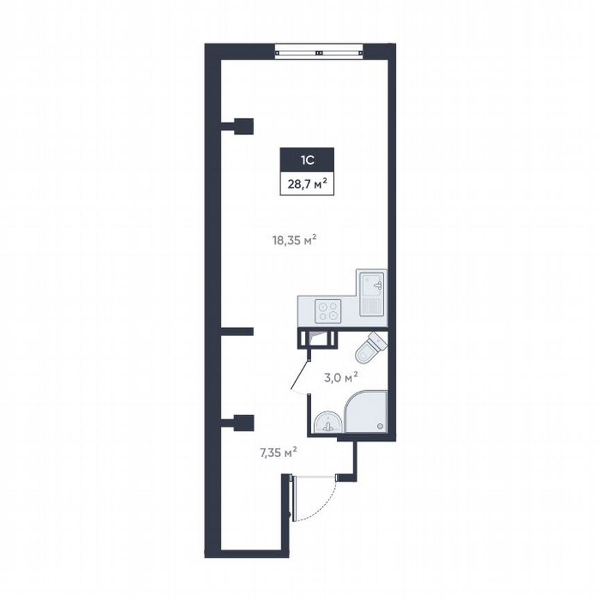 Квартира-студия, 28,7 м², 2/18 эт.