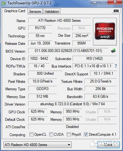 Видеоадаптер MSI ATI Radeon HD 4850
