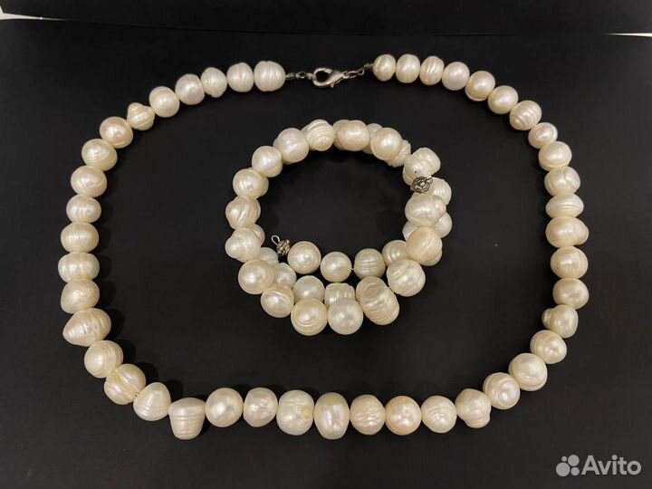 Бусы и браслет из натурального речного жемчуга