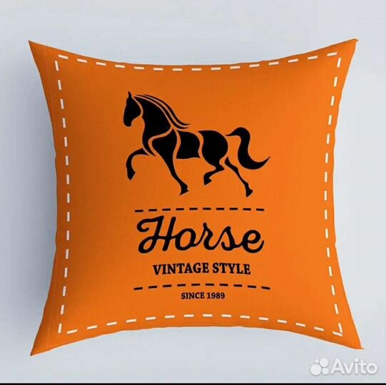 Картина и подушка Hermes с конем оранжевые новые