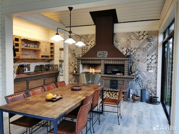 Модульная печь барбекю из кирпича с казаном