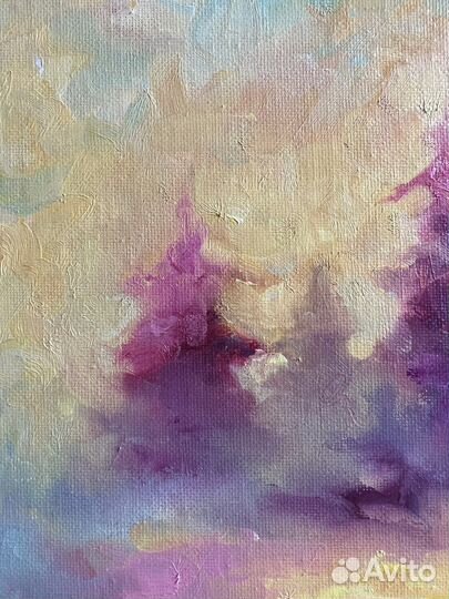 Картина пейзаж, рассвет в лесу, 18/24 см