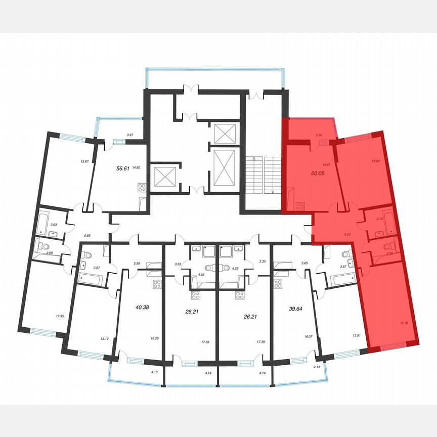 2-к. квартира, 61,9 м², 17/22 эт.