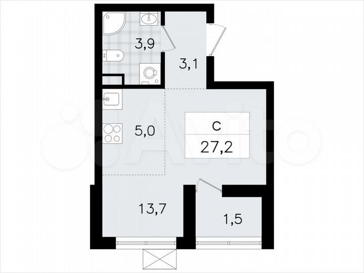 Квартира-студия, 27,2 м², 2/12 эт.