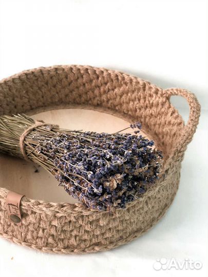 Поднос из джута с деревянным дном