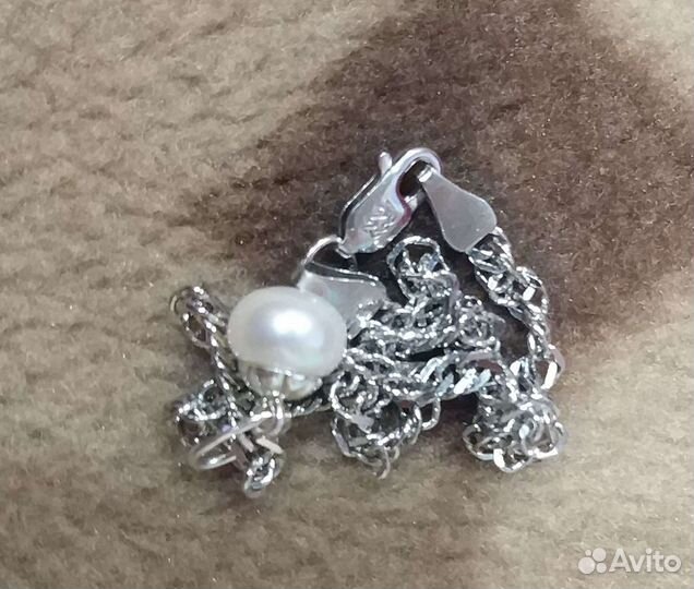 Серебряный браслет 925 с подвеской из жемчуга