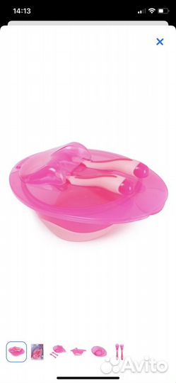 Новая тарелка с крышкой ложкой и вилка Baby go