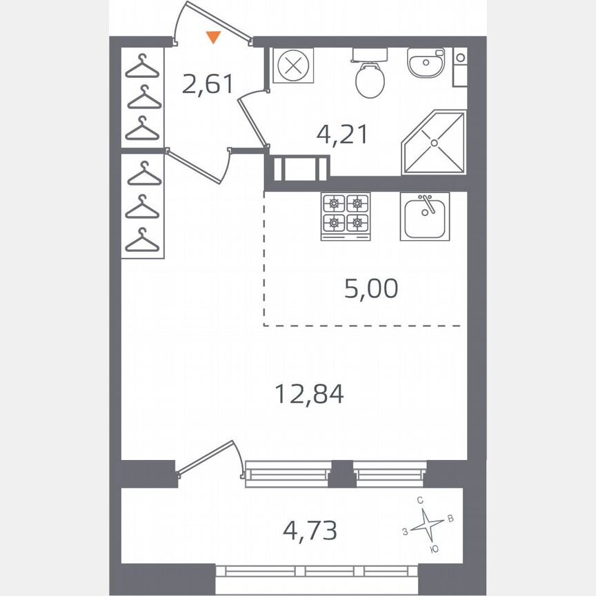 Квартира-студия, 27 м², 4/16 эт.