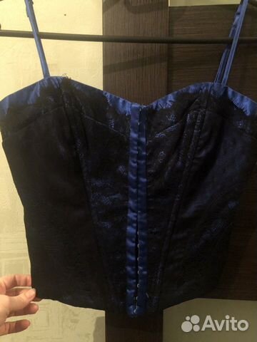 Черно Синий кружевной корсет на застежках топ