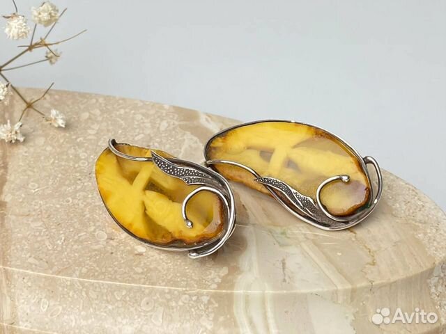 Серьги с янтарём из серебра. Авторская работа